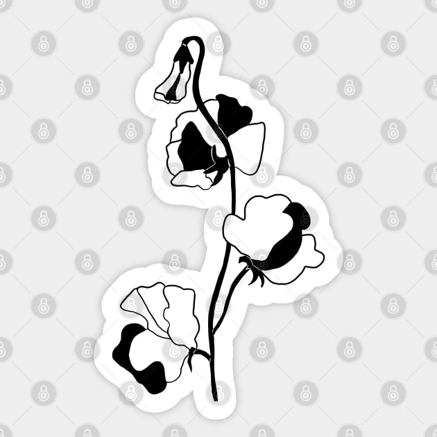 Black and White Sweet Pea Flower Sticker by bloomingviolets
